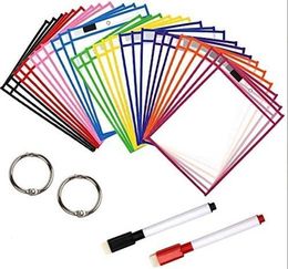 Filing Supplies HD PVC Transparent Reusable Erasable File Bag Pockets With Pen Wipe Drawing Whiteboard Markers For Teaching Childen 230706
