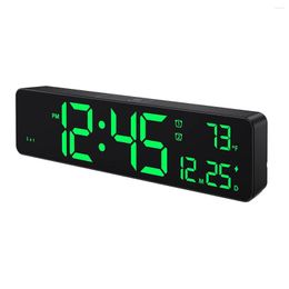 Wall Clocks Digital Clock LED Large Digits Display Dual Alarm Auto-Dimming 12/24Hr FormatSilent For Room Green