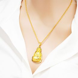 Pendant Necklaces 24K Gold Color Lucky Women Men Necklace Guanyin Maitreya Buddha Thick Golden Buddhistic Wedding Choker Jewelry