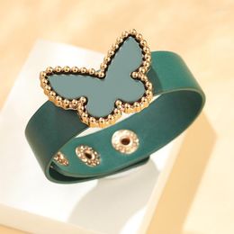 Bangle Fashion Butterfly PU Leather Bracelets For Women Adjustable Personality Couple Charms Bangles Big Statement Jewellery Z196