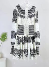 Casual Dresses Cotton Dress 2023 Spring Summer Party Events Women Sexy Cross String Lace Embroidery Deco Long Sleeve Short Club Wear