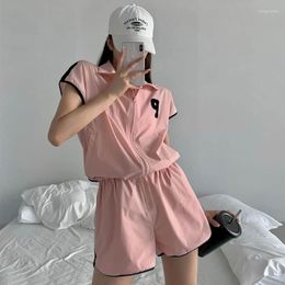 Women's Tracksuits Running Clothes Suit Oversized Shorts Sets Loose Short Sleeve Stand Collar T-shirt Tracksuit Korean Style Two Piece Set
