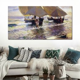 Beach Landscape Canvas Wall Art The Arrival of The Boats Joaquin Sorolla Y Bastida Painting Handmade Seascape Bedroom Decor