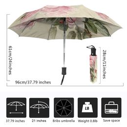 Umbrellas Vintage Shabby Floral Print Women Rain Umbrella Chic Pink Rose Folding Girl Durable Portable Umbrella Automatic Parapluie