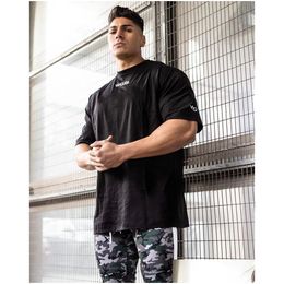 MenS T-Shirts 5 Colours Mens T Shirts Muscle Fitness Sports T-Shirt Male Hip Hop Oversized Cotton Outdoor Summer Fashion Short Sleev Dhy0U06