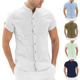 Men's Casual Shirts Oversized Summer Mens Light Plain Colour Trendyol Men Stand Collared Short Sleeve Hawaii Shirt Camisa Hawaiana Hombre