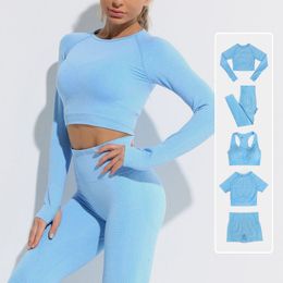 Yoga Outfits 2/3/5PCS Energy Seamless Yoga Set Women Workout Set Sportswear Fitness Clothes For Women Clothing Gym Leggings Sport Suit 230705