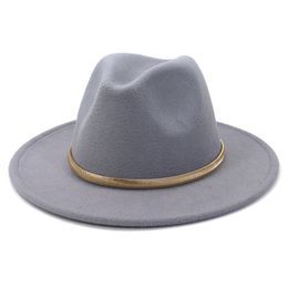 New Women Fedora Hat With Metal Ring Autumn Winter Warm Triby Felt Hats Elegant Lady Jazz Church Hat