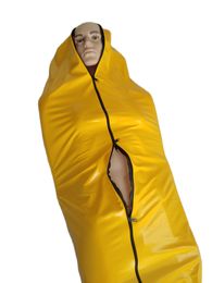 Pvc faux leather mummy bodysuit Spandex Sleeping Bag Zentai Catsuits adults cosplay front 3-ways zipper bodybag Stage Props