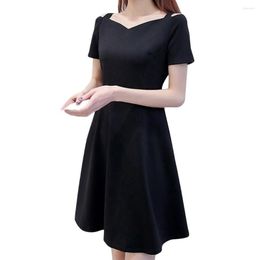 Casual Dresses Korean Style Vestido 2023 Summer Women'S Holiday Midi Dress Shortsleeve Sundress V-Neck Solid Colour Fashion Streetwear