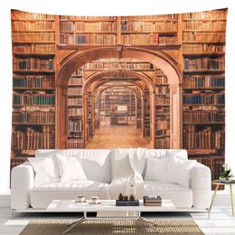 Tapestries Dome Cameras SepYue Library Bookshelf Hanging Wall Art Tapestry Printed for Bedroom Background Home Decor