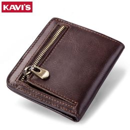 KAVIS Small Card Holder Genuine Leather Wallet Men Male Coin Purse Mini Portomonee Clamp for Money Bag Slim for Zipper Pocket