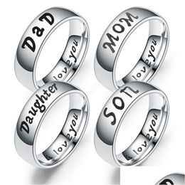 Band Rings I Love You Dad Mom Son Daughter Letter For Women Men Stainless Steel Family Warmth Finger Ring Fashion Jewelry Gift Drop D Dhfu8