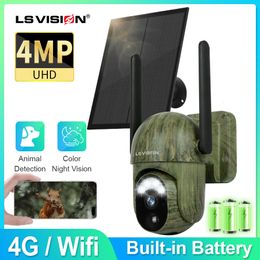 Hunting Trail Cameras LS VISION 2K 4G Solar Security Camera Wireless Outdoor Human/Animal Detection Night Vision Waterproof Wildlife Hunting Camera 230706