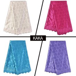 African Cotton Lace Embroidery Fabric Ankara High Quality Swiss Voile Fabric Bright Diamond Nigerian Fabric For Party255Y