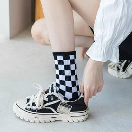 Women Socks Black And White Checkerboard Square With Canvas Shoes Summer Cotton Wicking Sports Stockings Men's Trend Cute