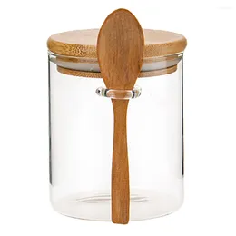 Storage Bottles Bamboo Wood Sealed Glass Jar Lid Sealing Condiments Containers Multipurpose Spoon Kitchen Travel Wooden