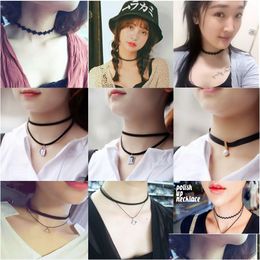 Chokers New Fashion Vintage Stretch Tattoo Choker Necklace Gothic Punk Grunge Henna Elastic Mti Colour Jewellery For Women Drop Deliver Dhx7L