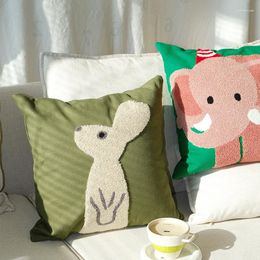 Pillow Pure Cotton Canvas Cartoon Animal Towel Embroidery Pillowcase Living Room Core Sofa Car Bedroom Bedside Cushion