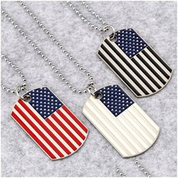 Pendant Necklaces Hip Hop American National Flag Men S Square Usa Military Card Charm Bead Chain For Women Rapper Fashion Jewelry Dr Dh6Dh