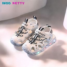 Sandals Kids Sandals Summer Versatile LED Beach Sandals With Light Baby Girls Boys Soft Bottom Luminous Toddler Soft Bottom Shoes 230705