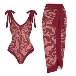 Costumi da bagno da donna Rosso scuro Modello classico Bikini estivo Moda Scollo a V Schiena scoperta Due pezzi Copricostume Spiaggia Lusso 2023
