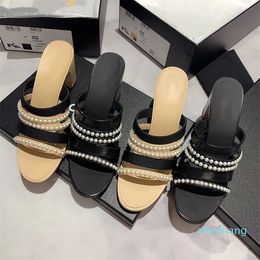 2023-Stylish Pearl Leather High-Heeled Sandals New for Summer Perfect for Ladies One Strap Design