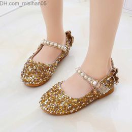 Boots Girl Princess Shoes Mary Jane Bling Party Shoes Back Bow Kids Flats Bear String Bride Shoes Z230707