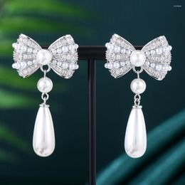 Dangle Earrings Missvikki Luxury Romantic Bridal Bow Pearl Drop CZ Bohemia Women Sexy Girls Party Daily Jewelry High Quality