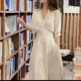 Casual Dresses Women's Dress 2023 White Shirt Collar Niche Design Sense Long Skirt Summer