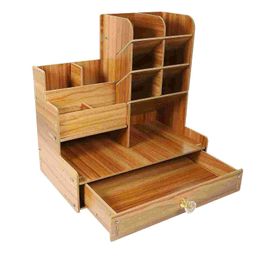 Pencil Cases Organiser Desk Holder Organisers Storage Desktop Pen Wood Accessories Table Office Wooden Craft File Box End Document Rack Shelf 230705