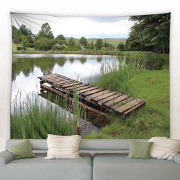 Tapestries Rural Natural Landscape Tapestry Forest Antique Wooden Bridge Waterfall Wall Hanging Living Room Garden Can Be Customised