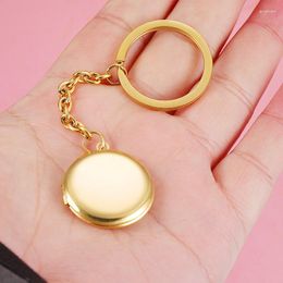 Keychains 5pcs/Lot Stainless Steel Round Locket Keychain Blank For Metal Charm Polished