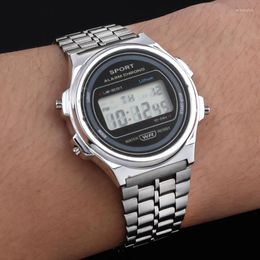 Wristwatches Fashion F91W Steel Band Watch Retro Round LED Digital Sports Electronic Wrist Clock Ladies For Men Business Watches