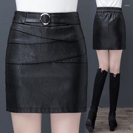 Skirts 2023 High Waist Bag Hip Slim Short Black Pu Leather Skirt DQ1359