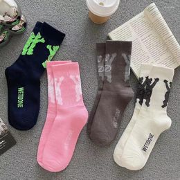 Women Socks Unisex Happy Bear Pink Fashion Street Cotton Middle Tube Internet Celebrity Man Sports Basketball