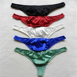 Whole - 5pcs New style 100% Pure Silk Men&039;s G-strings Thongs Bikinis Underwear Size S M L XL 2XL W25-39 285w