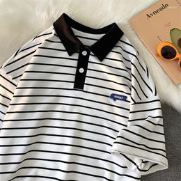 Men's T Shirts Trendy Retro Striped Polo Shirt Summer Graphic T-shirt Men And Women Loose Design Couple Casual Short Sleeve Top Harajuku Y2k