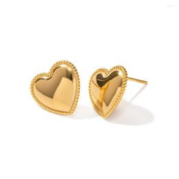 Stud Earrings 316L Stainless Steel Heart Glossy For Women Girl Fashion Non-fading Jewellery Lady Gift Party