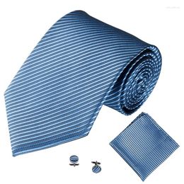 Bow Ties Fashion Tie Set For Men Women 10CM 4'' Wedding Striped Black Cufflinks Hanky Necktie Sets
