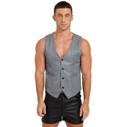 Men's Vests Mens Solid Colour Suit Vest Slim Fit Single Breasted Formal Business Party Plus Size Waistcoat Jacket Casual Tops 230705