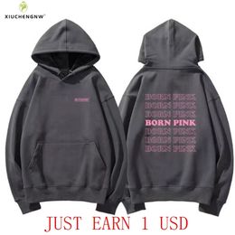 Mens Hoodies Sweatshirts Kpop BORN Pink Tour Vocal Concert Same Hooded Solid Color Long Sleeved Cotton Sweatshirt Y2K Oversize Hip Hop Top Tee 230705