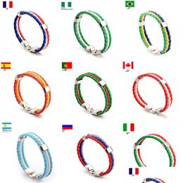 Charm Bracelets Sports Wrap 20 National Flags Braided Pu Leather Rope Wristband Bangle For Football Soccer Fans Jewelry In Bk Drop De Dhsr1