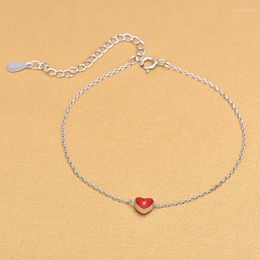 Link Bracelets Silver Color Jewelry Women Beautiful Red Enamel Charm Summer Gifts