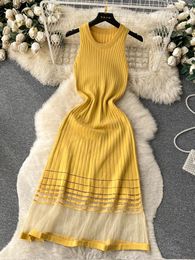 Casual Dresses YuooMuoo 2023 Summer Women Dress Fashion Romantic Lace Patchwork Slim Elastic Long Knitted Elegant Korean Party Vestidos