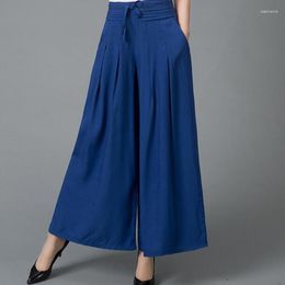 Women's Pants Summer Middle - Aged Ladies Wide Leg Female Trousers Elastic Waist Cotton Pure Colour LU94