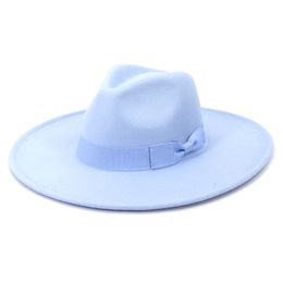 9.5CM Big Brim Women's Hat Classic Solid Colour Dress Church Felt Fedora Hat Gentleman Elegant Lady Winter Autumn Jazz Caps
