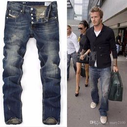 High Quanlity men blue denim designer European star ripped jeans for men classic retro pants219c
