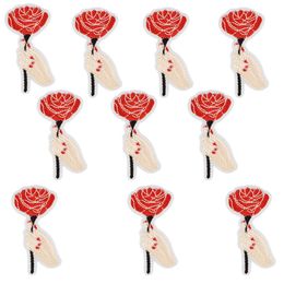 Iron on Patches for Clothes Sew Embroidery Love Stripes Applique Patch for Jacket Bag Hand Hold Flower Plant Accessories 10 PCS262h