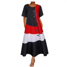 Casual Dresses Women Plus Size Daily Short Sleeve Vintage Patchwork Bohemian Maxi Dress Formal Occasion Loose Evening